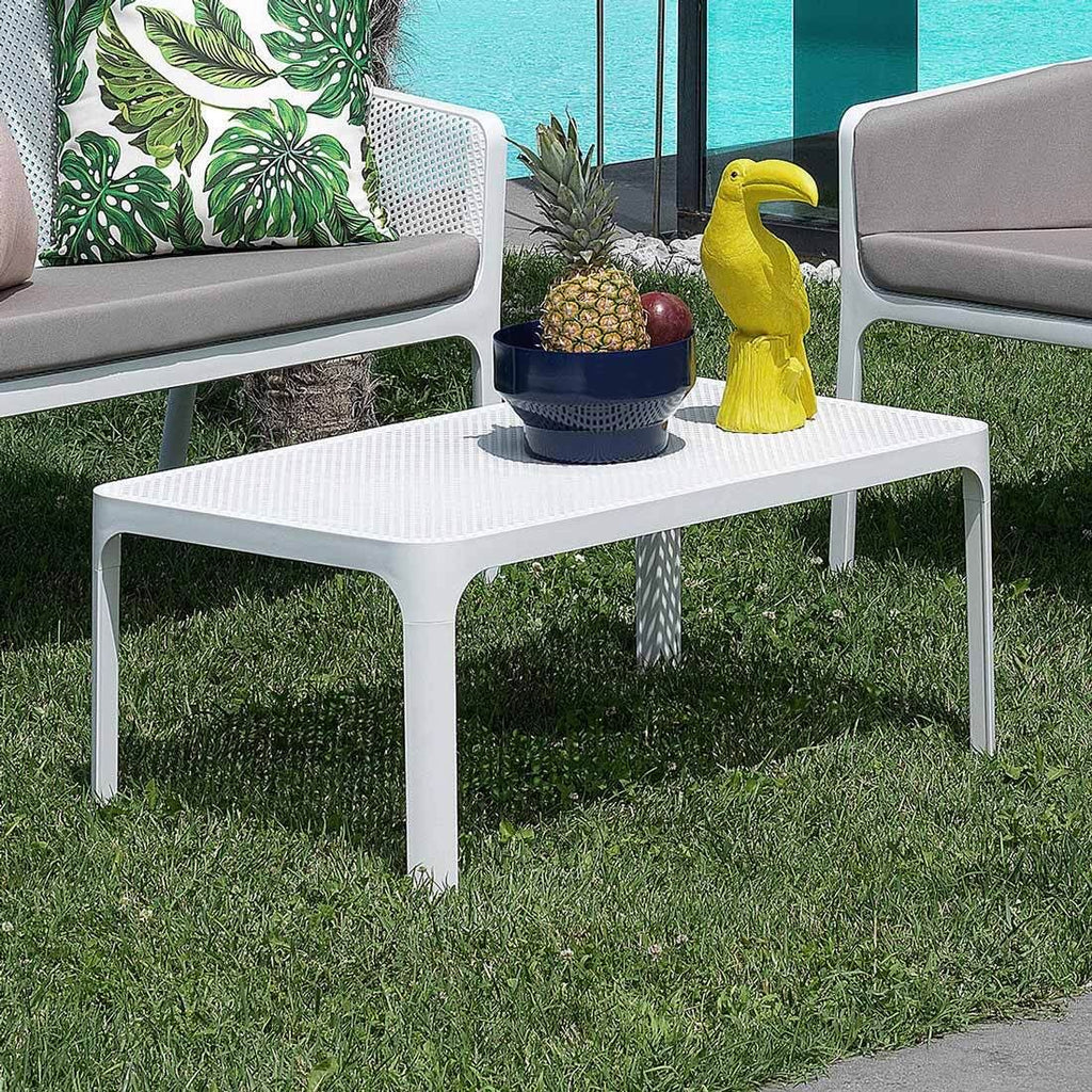 Detalj av Loungebord Net 100x60 cm plast hvit overflate