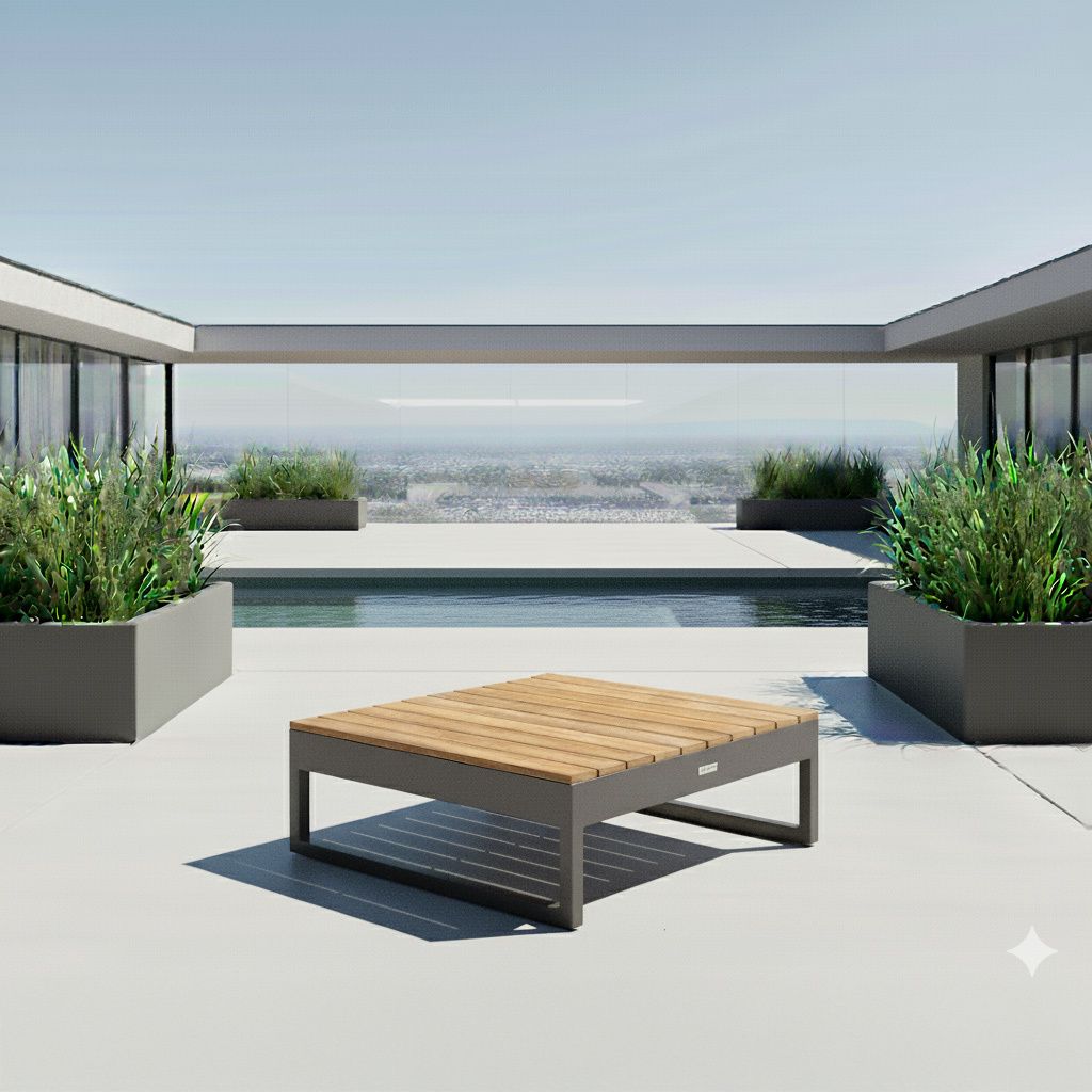 Loungebord Ocean Skid Platform 70x70cm aluminium teak bakside