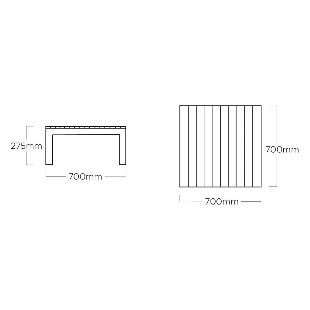 Loungebord Ocean Skid Platform 70x70cm aluminium teak montert i hage