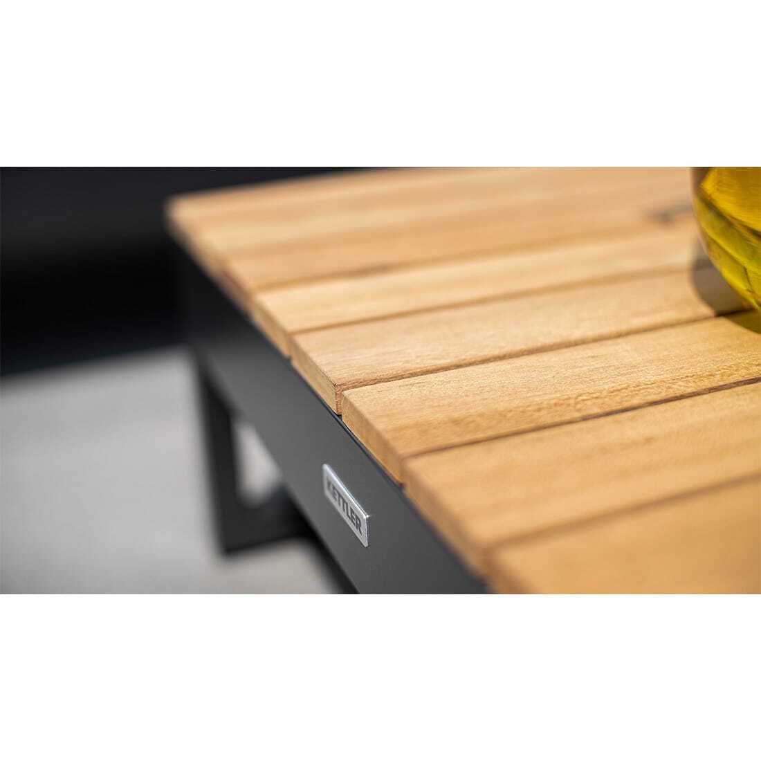 Loungebord Ocean Skid Platform 70x70cm aluminium teak sett fra siden