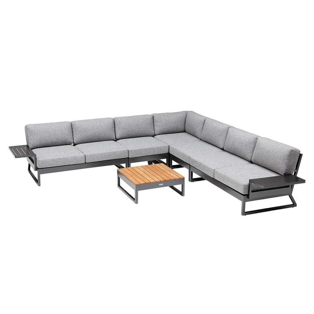 Loungebord Ocean Skid Platform 70x70cm aluminium teak detalj av bordben
