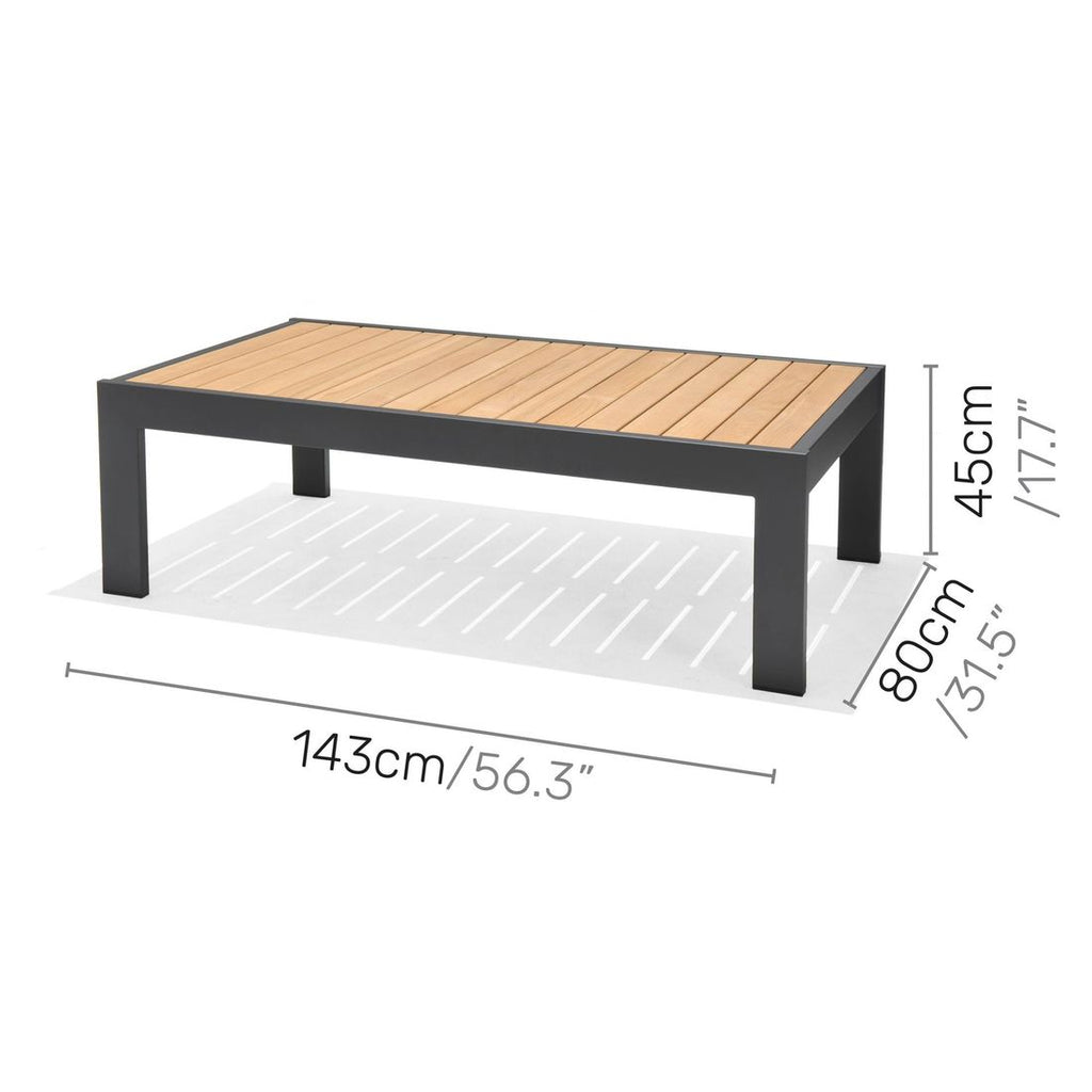 Loungebord Palau 143x80 cm aluminium/teak detalj av bordplate