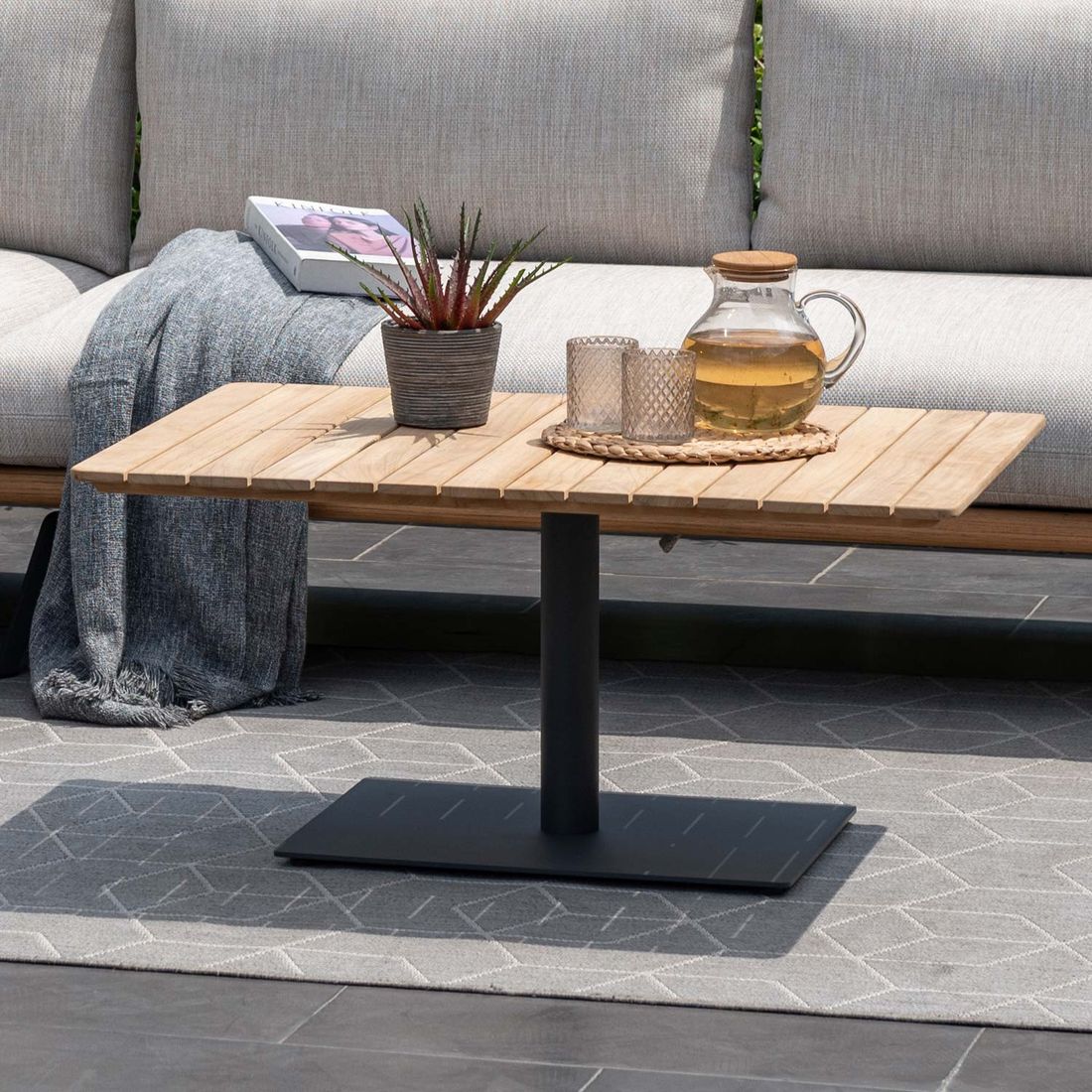 Loungebord Pearl 89x60 cm aluminium/teak forfra