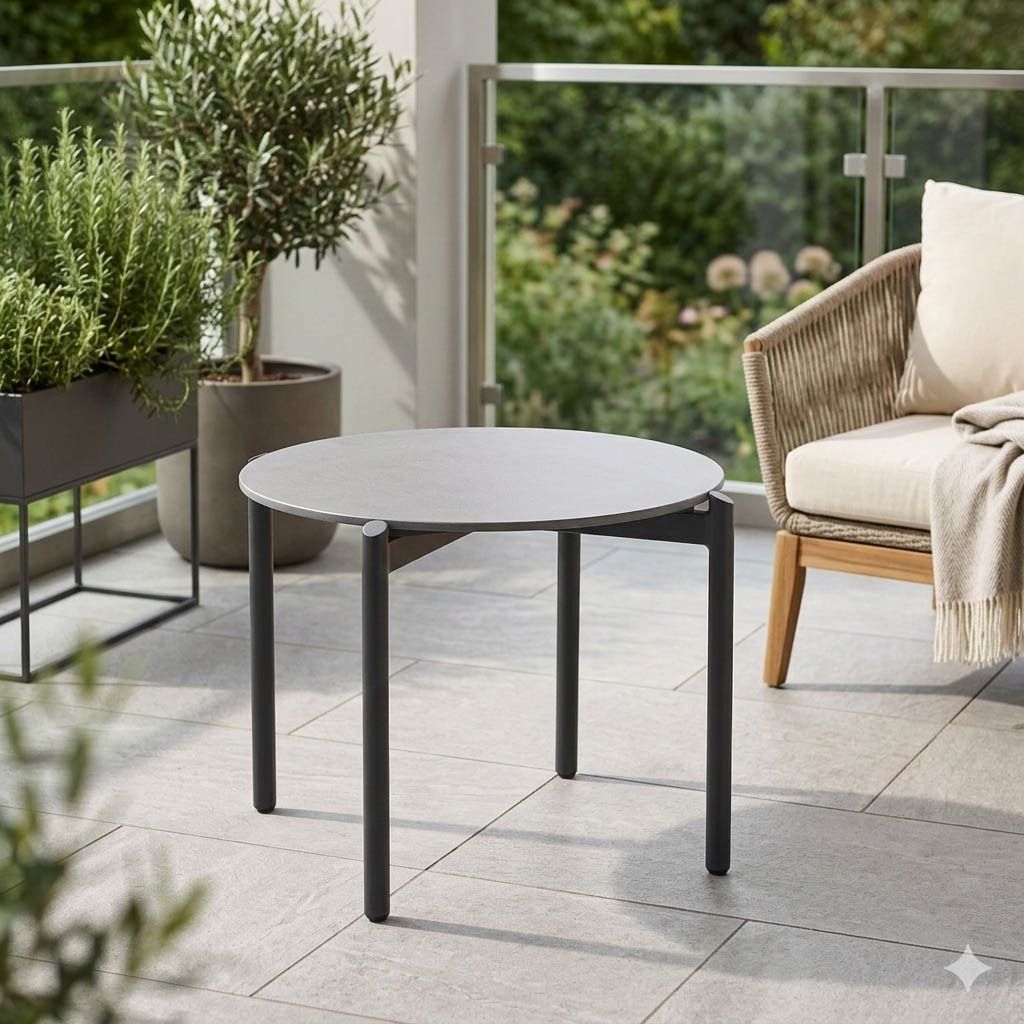 Loungebord Roma Ø60 cm aluminium/keramikk forfra