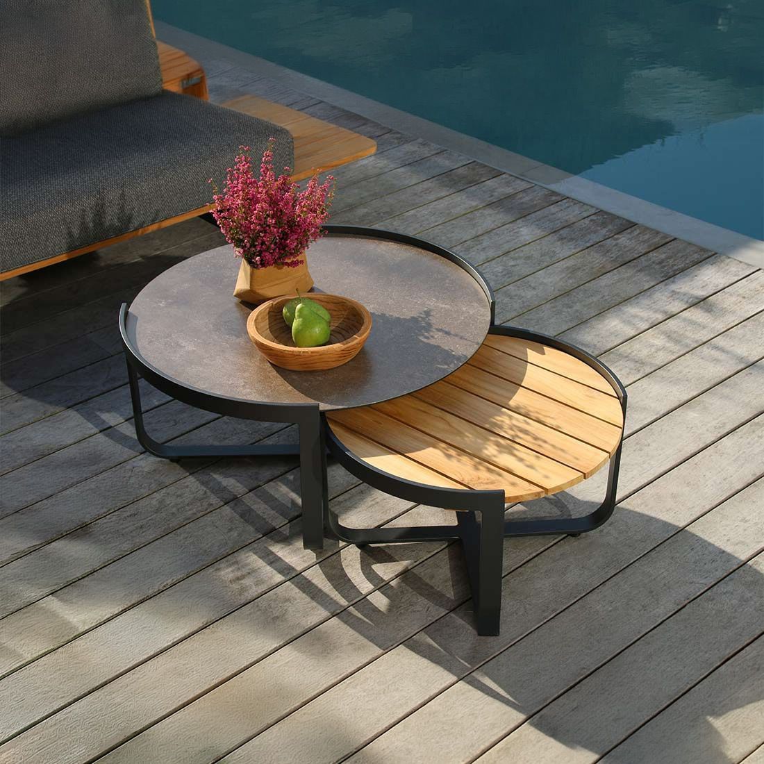 Loungebord-sett Fly 2-delt aluminium teak glasskeramikk Zebra forfra