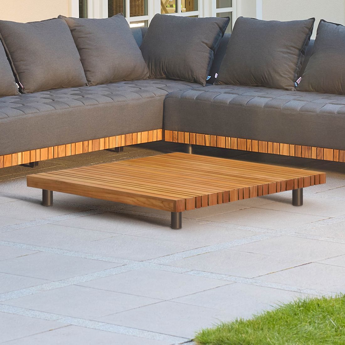 Loungebord Sunbay 120x120 cm aluminium/teak bakside