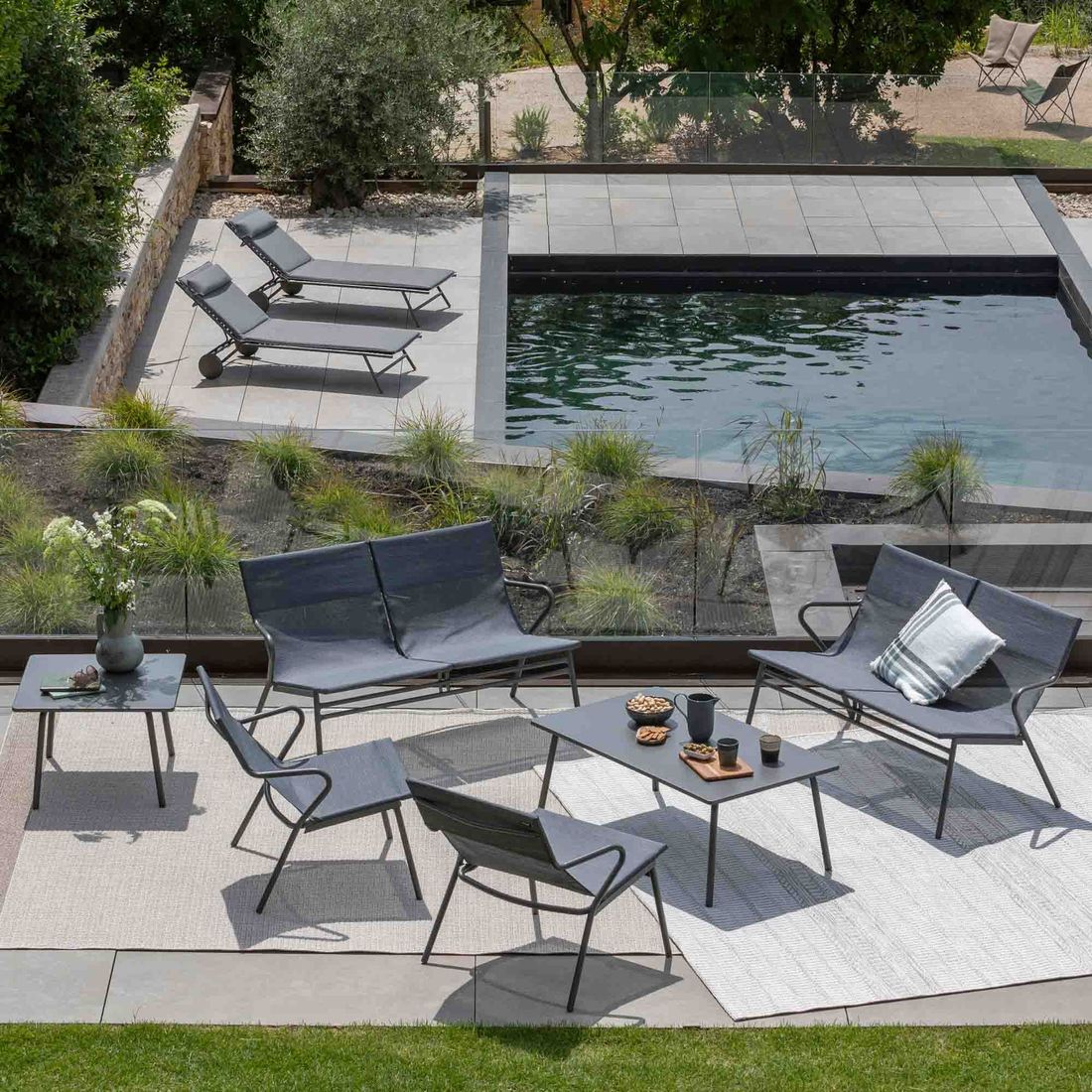 Loungebord Vence 102x59 cm stål - Lafuma sett ovenfra