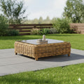 Loungebord Versailles 101x101 cm polyrotting og glass forfra
