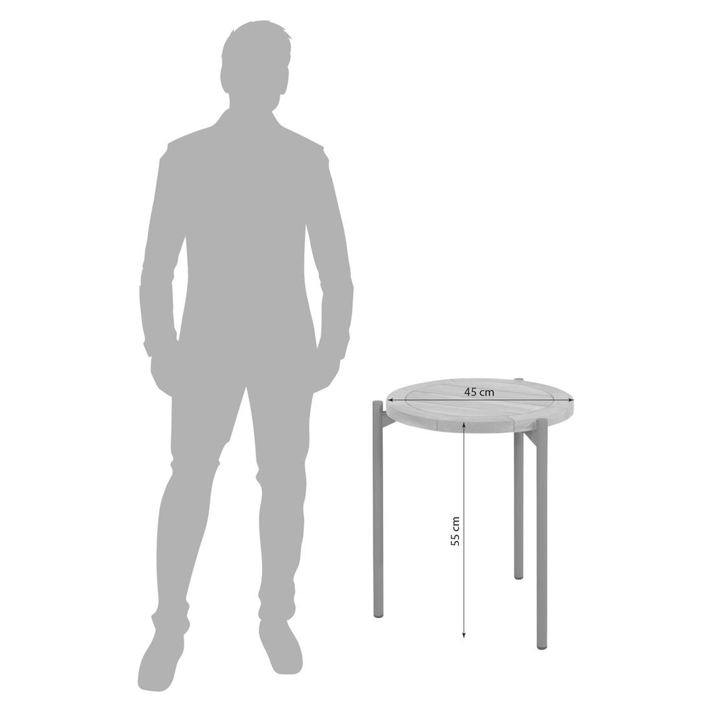 Detalj av teak bordplate på Loungebord Yoga Ø45 cm aluminium/teak