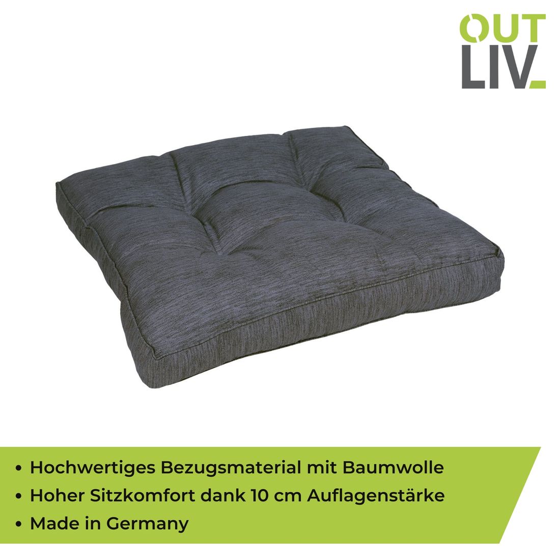 Nærbilde av søm og tekstur på Loungepute 73x73 cm antrasitt bomull/polyester