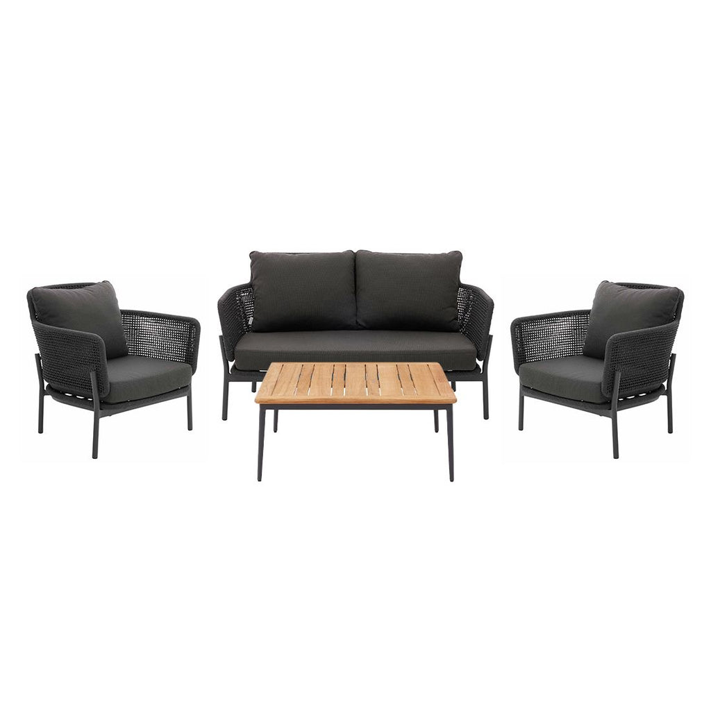 Loungesett 7005 4-deler med bord 89x89 cm teak tau bakside