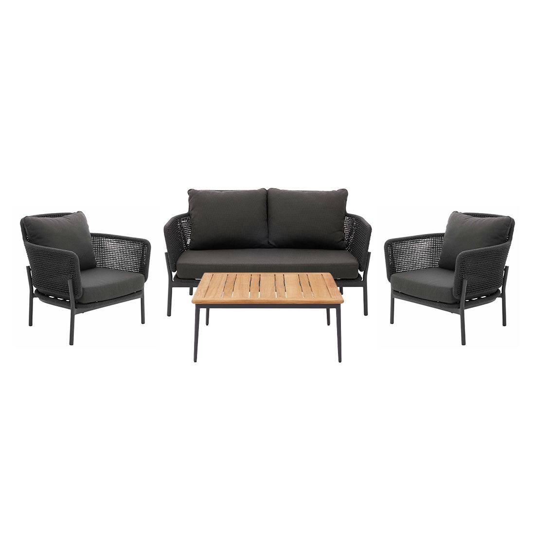 Loungesett 7005 4-deler med bord 89x89 cm teak tau bakside