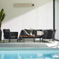 Loungesett 7005 5-deler med bord 89x89 cm teak tau forfra