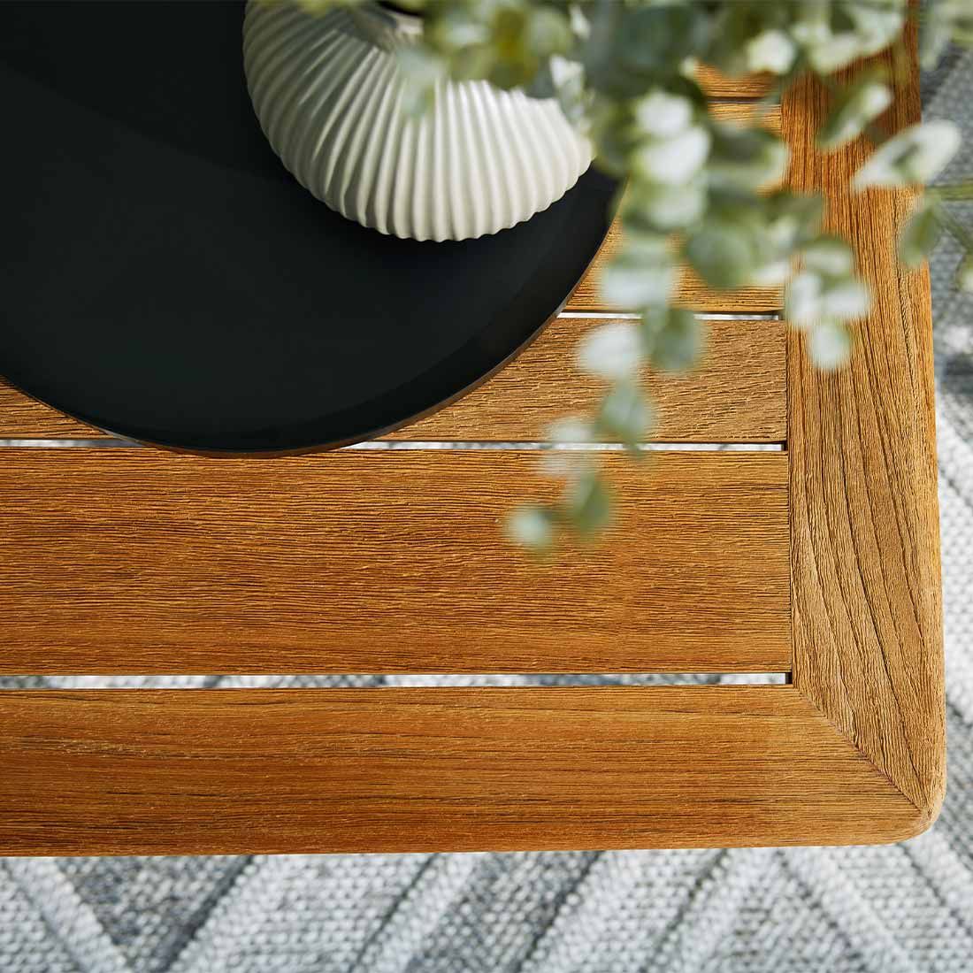 Loungesett 7005 5-deler med bord 89x89 cm teak tau detalj av stoff