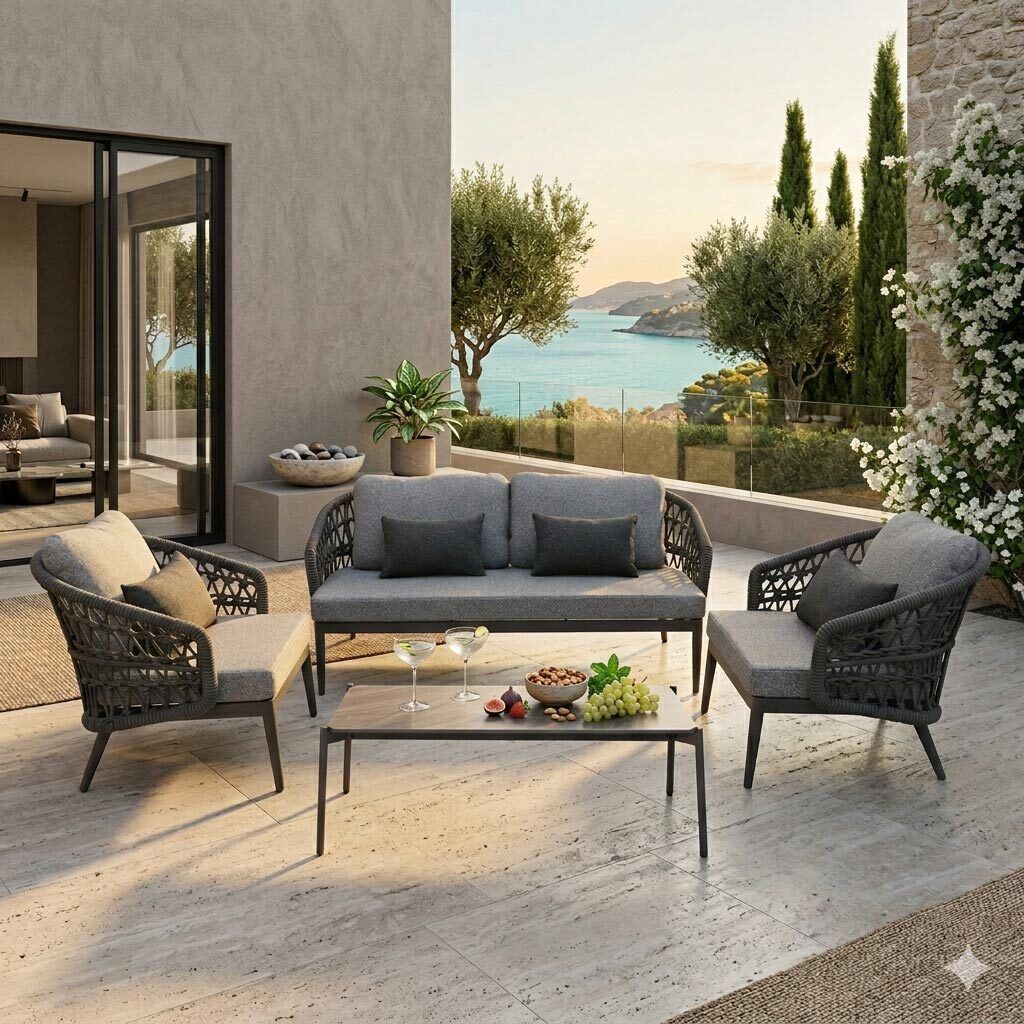 Loungesett 7013 med loungebord, aluminium/tau - Interliving forfra