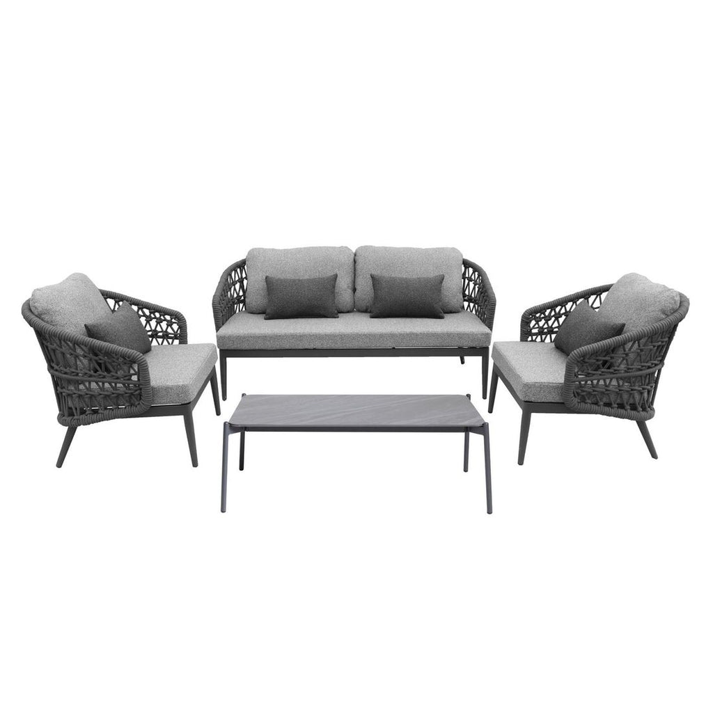 Loungesett 7013 med loungebord, aluminium/tau - Interliving detalj av rope-fletting