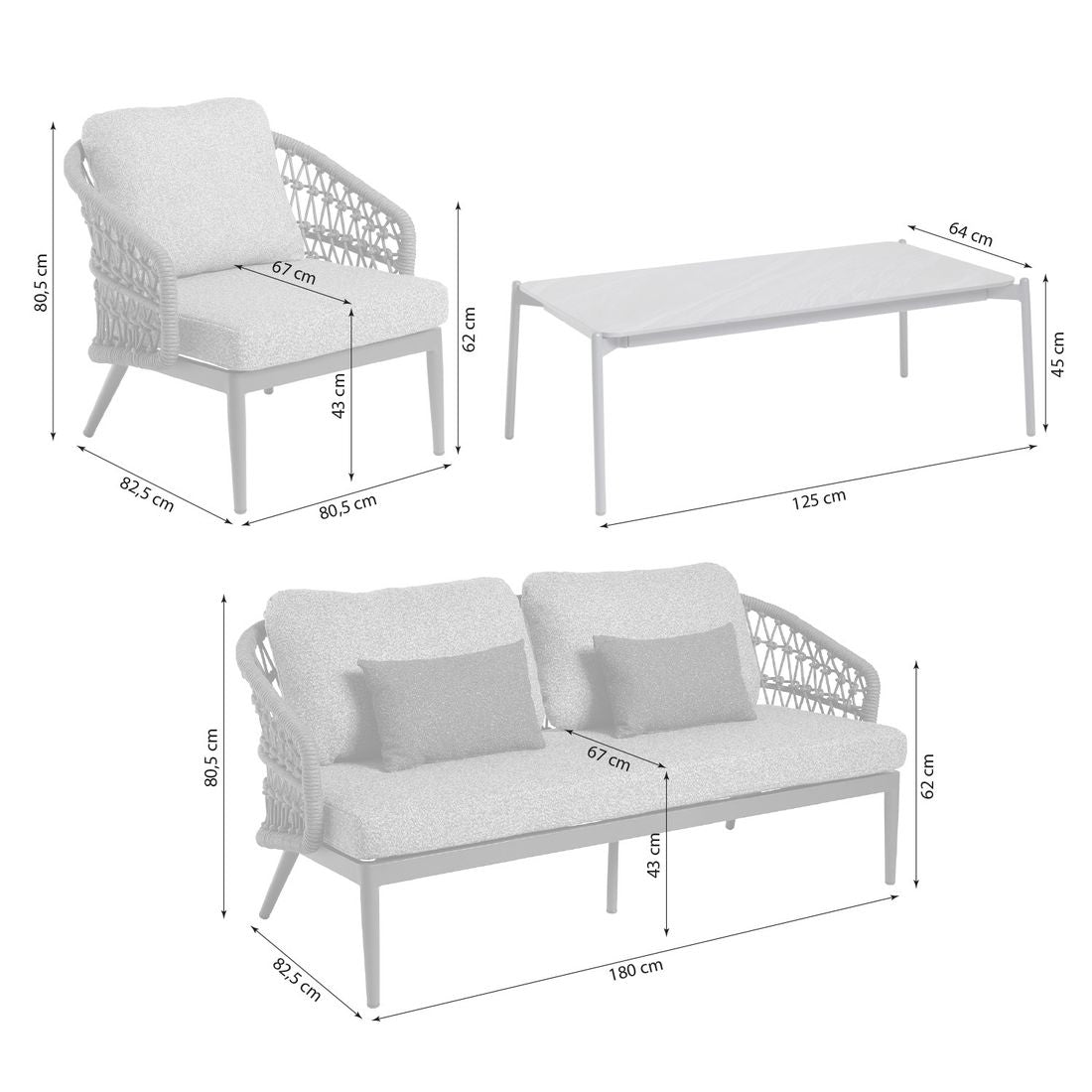 Loungesett 7013 med loungebord, aluminium/tau - Interliving montert på terrasse