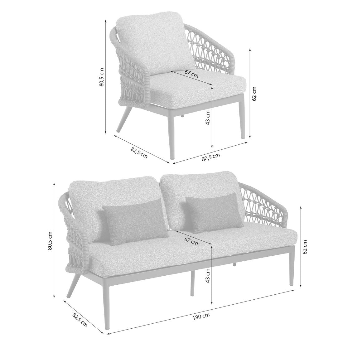 Loungesett 7013 aluminium tau olefin antrasitt detalj tau
