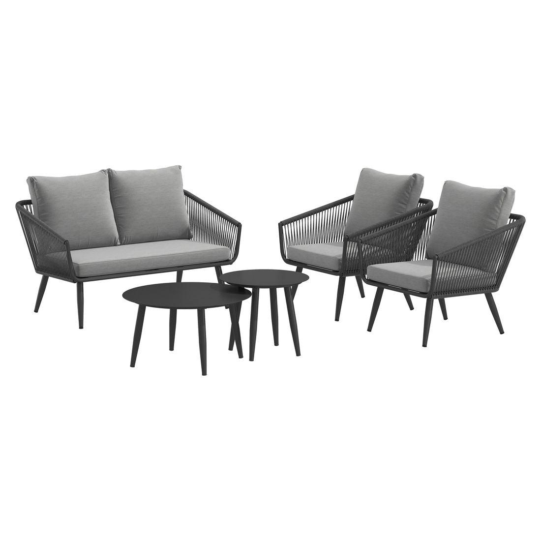 Loungesett Alex med loungebord aluminium tau olefin grå forfra