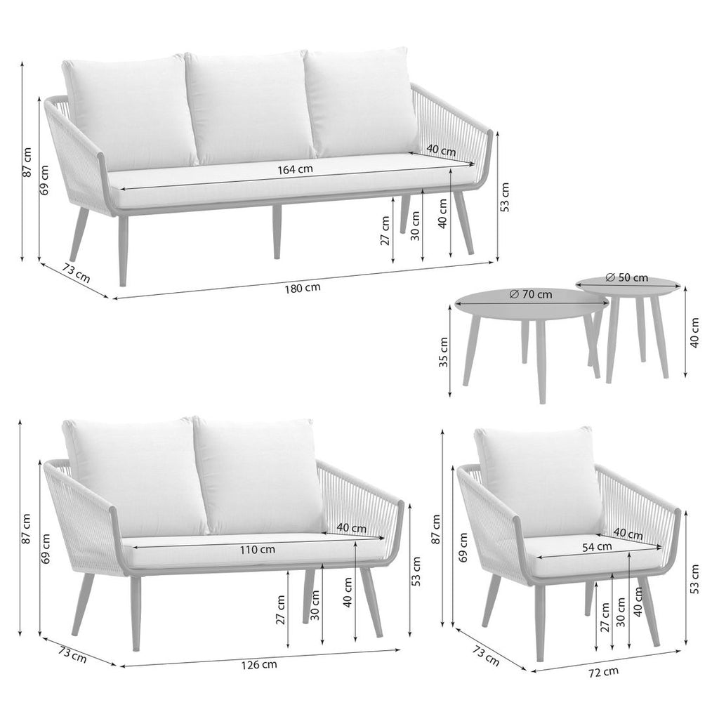 Loungesett Alex med loungebord aluminium tau olefin sett bakside