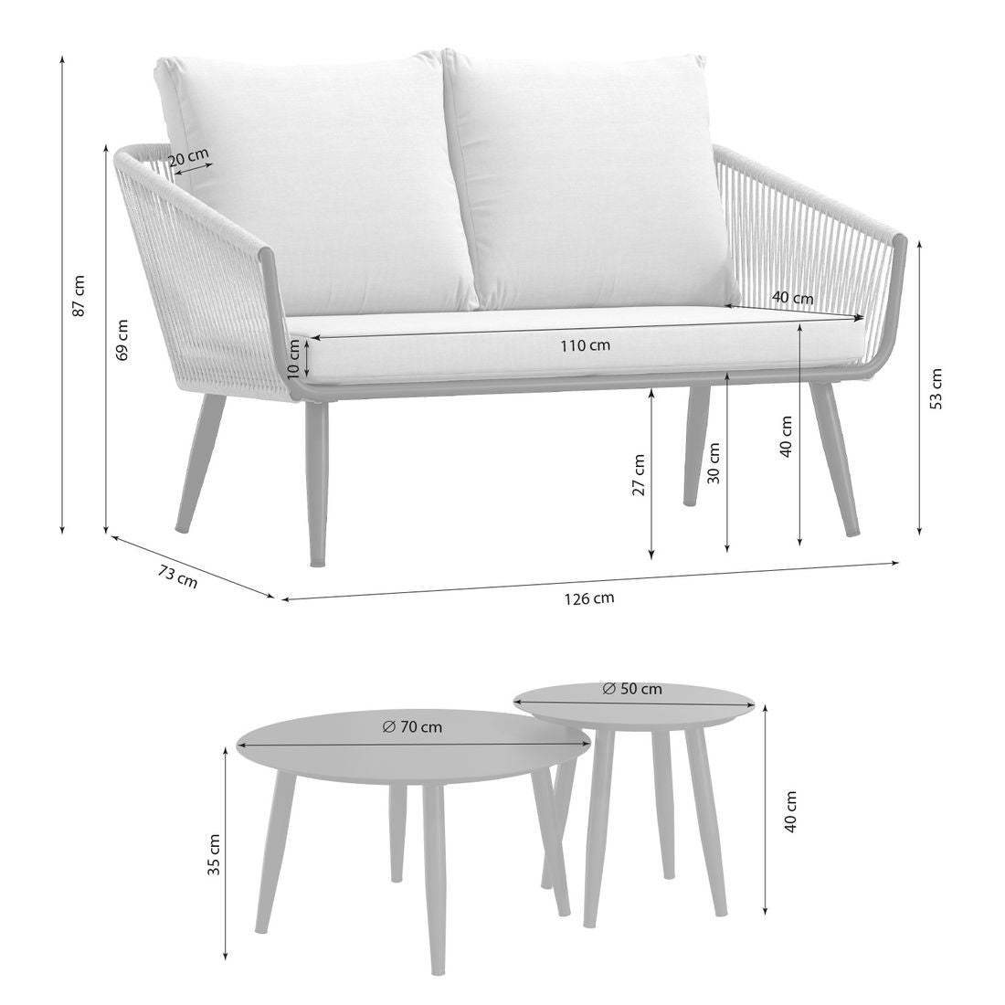 Loungesett Alex aluminium tau olefin lysgrå bakside
