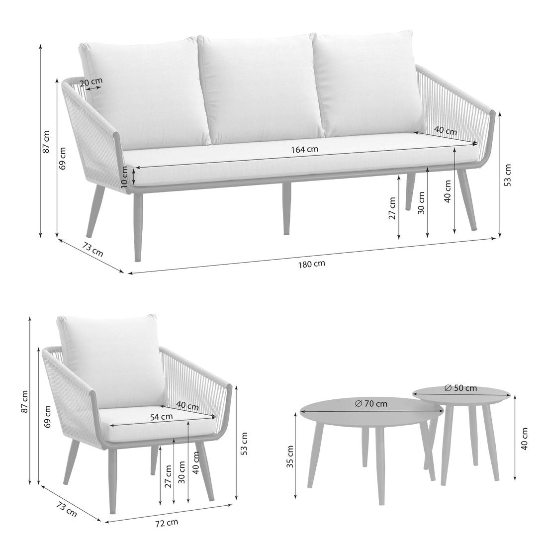 Loungesett Alex med loungebord aluminium tau olefin detalj tau