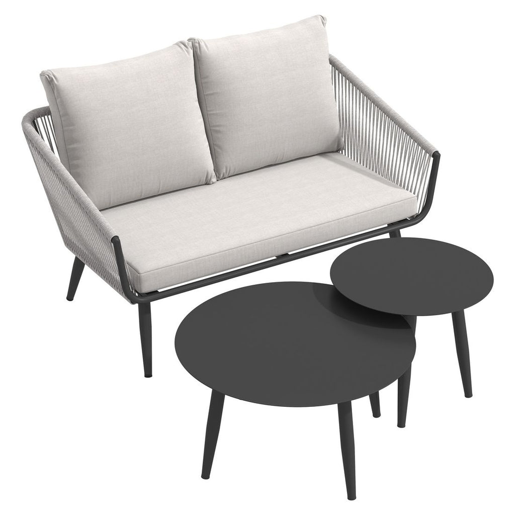Loungesett Alex aluminium tau olefin lysgrå detalj av tau
