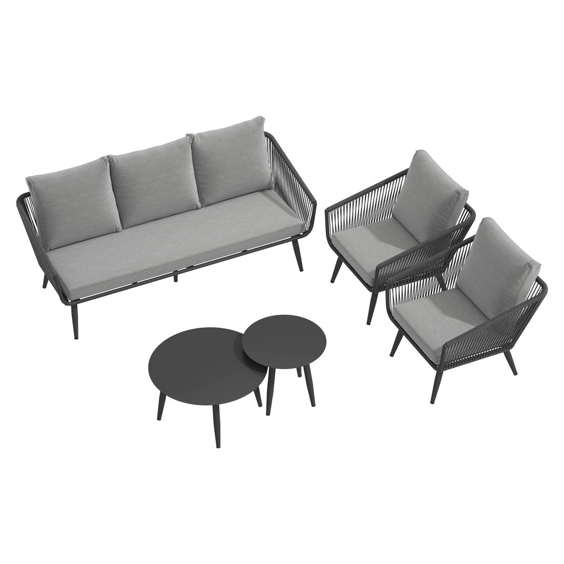 Loungesett Alex med loungebord aluminium tau olefin montert på terrasse