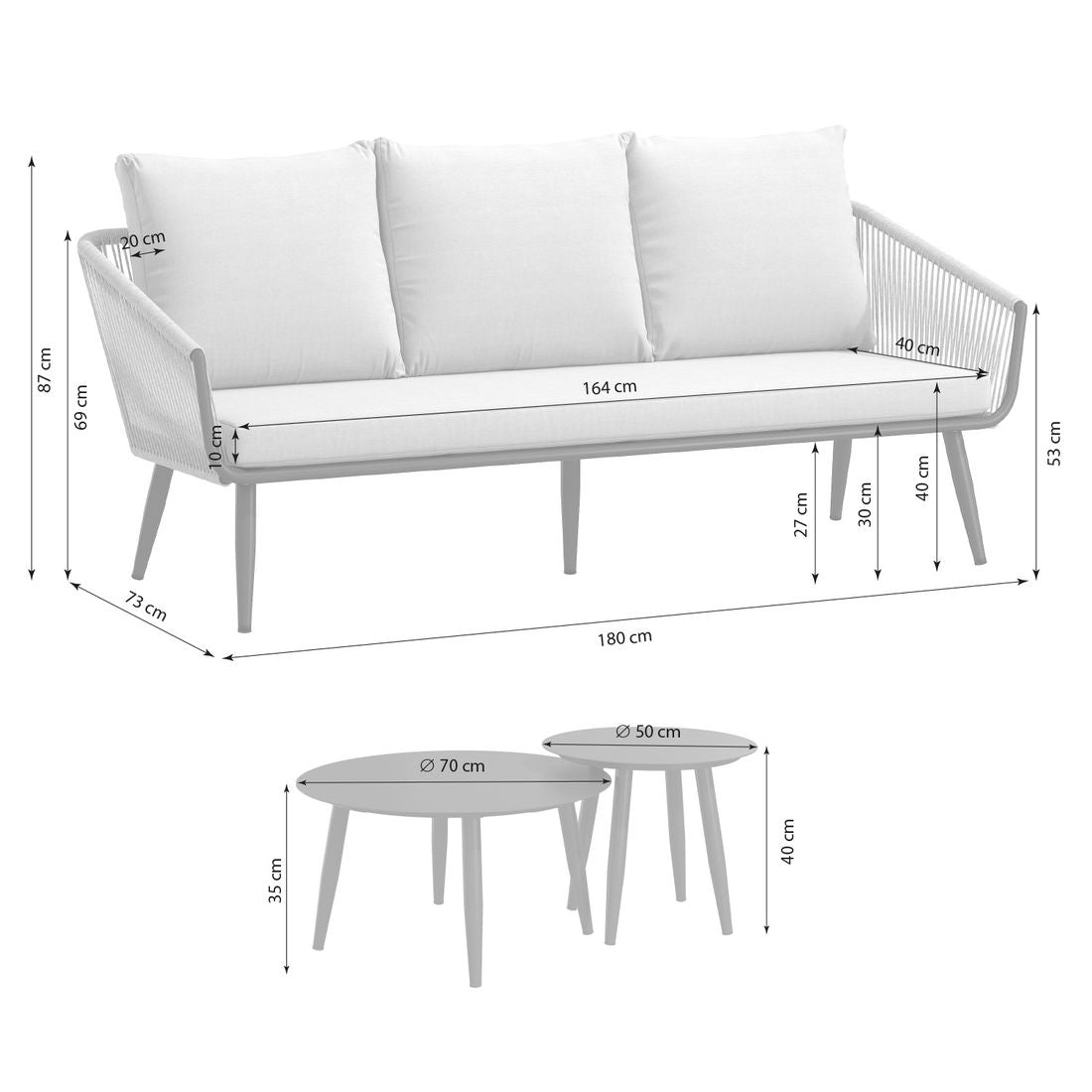 Loungesett Alex aluminium tau olefin grå bakside