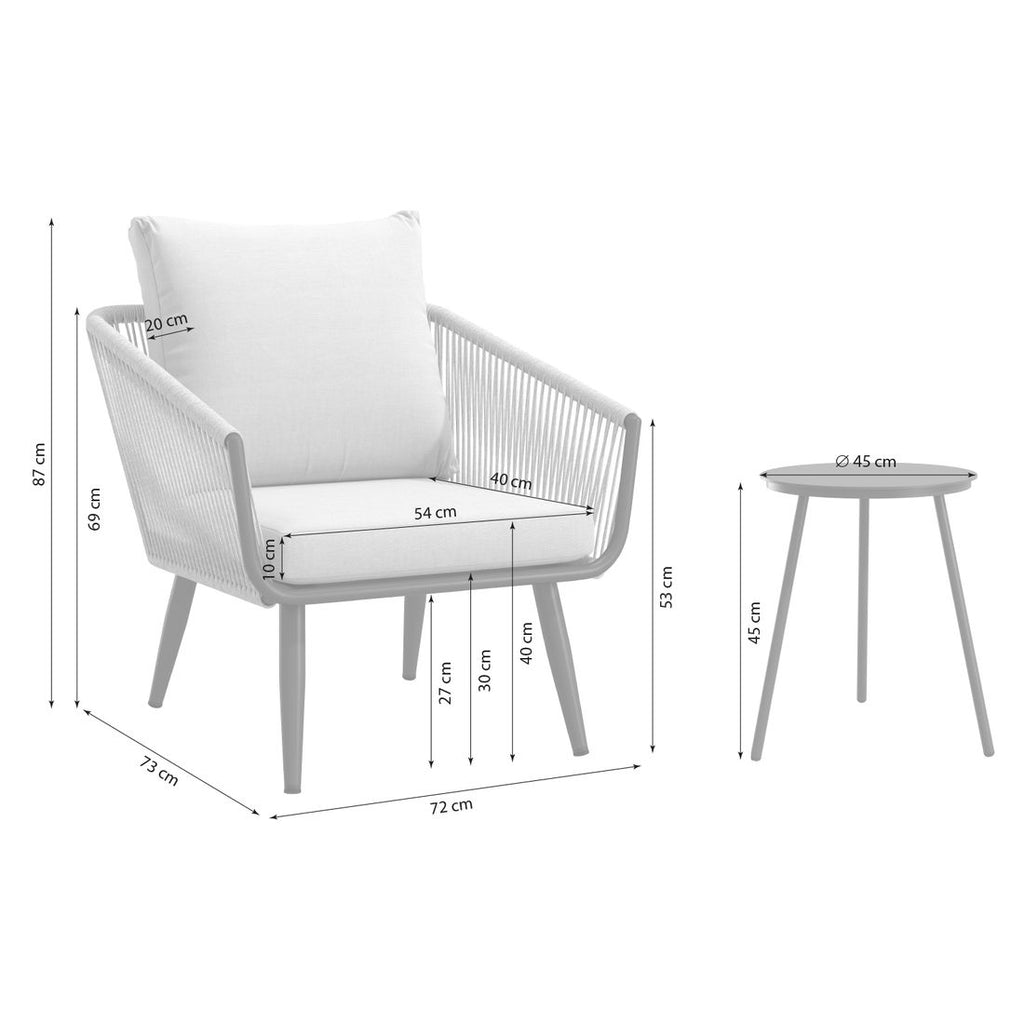 loungesett alex med sidebord aluminium tau olefin gra bakside