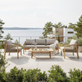 Loungesett Amelie akasie tau med loungebord forfra
