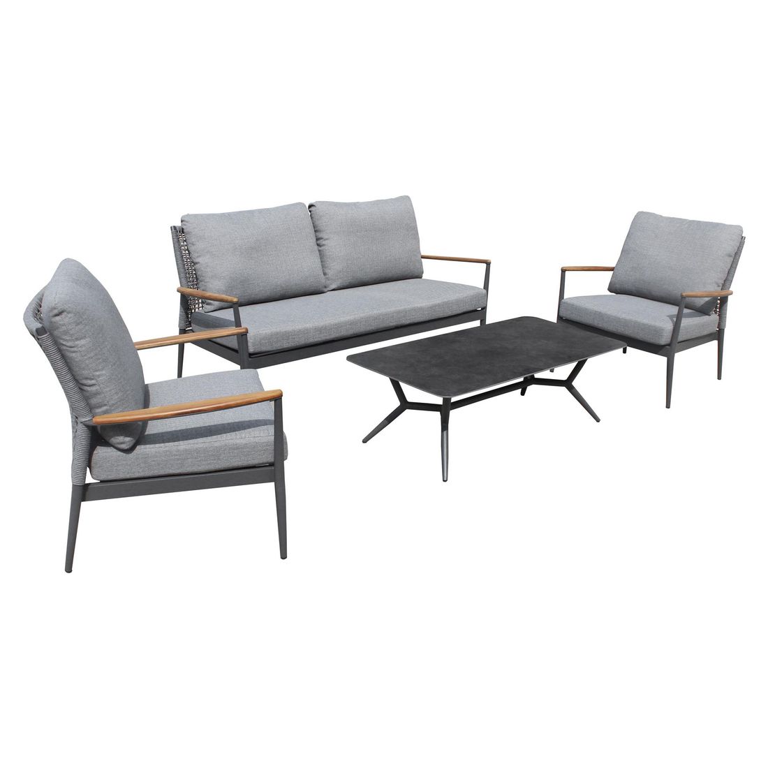 Loungesett Aruba med loungebord aluminium tau keramikk bakside