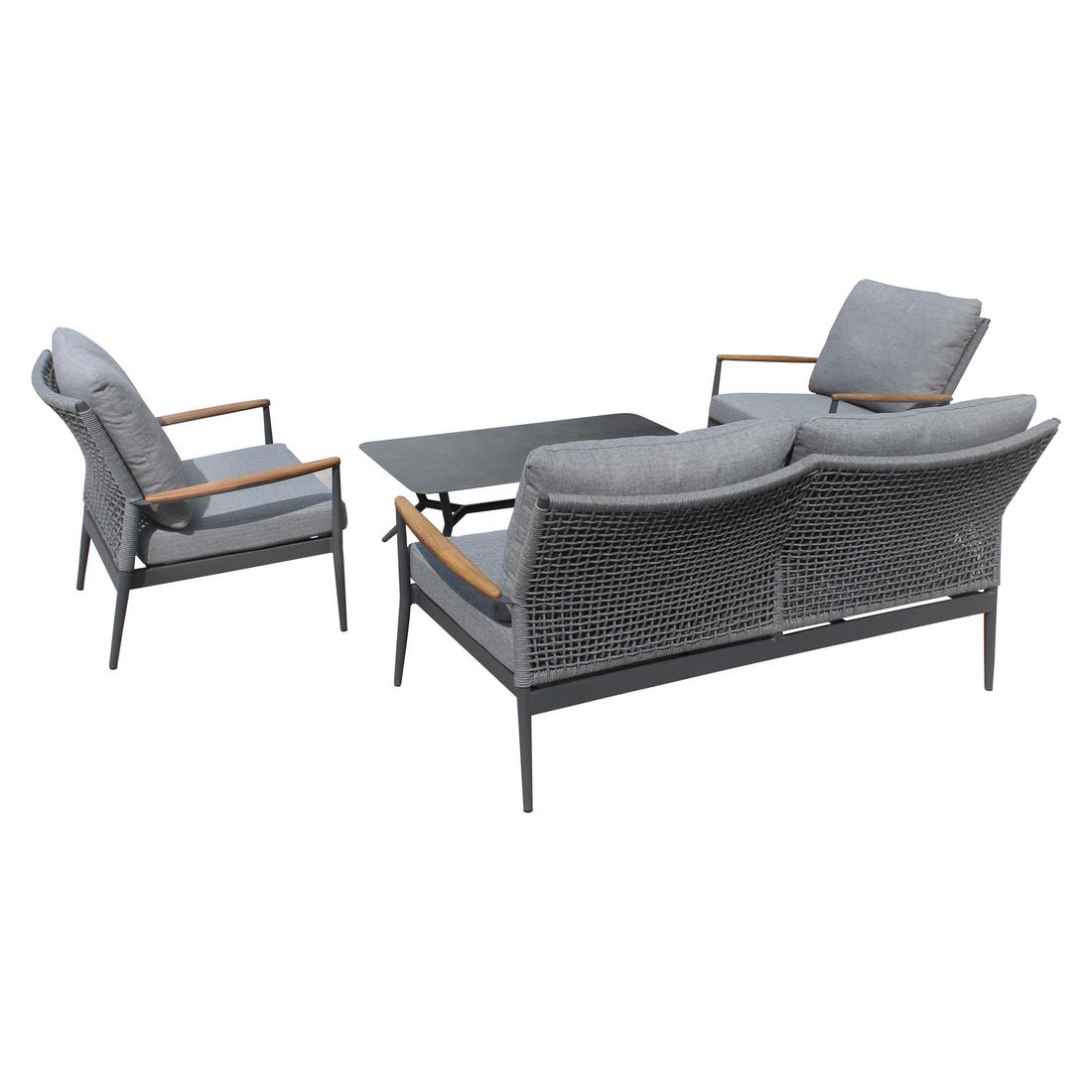 Loungesett Aruba med loungebord aluminium tau keramikk nærbilde bordplate