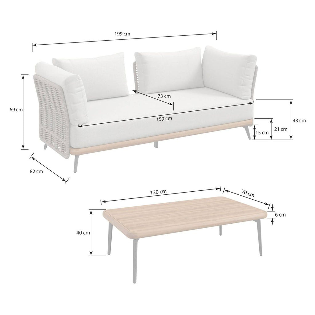 Loungesett Ava med loungebord akasie tau detalj av materialer