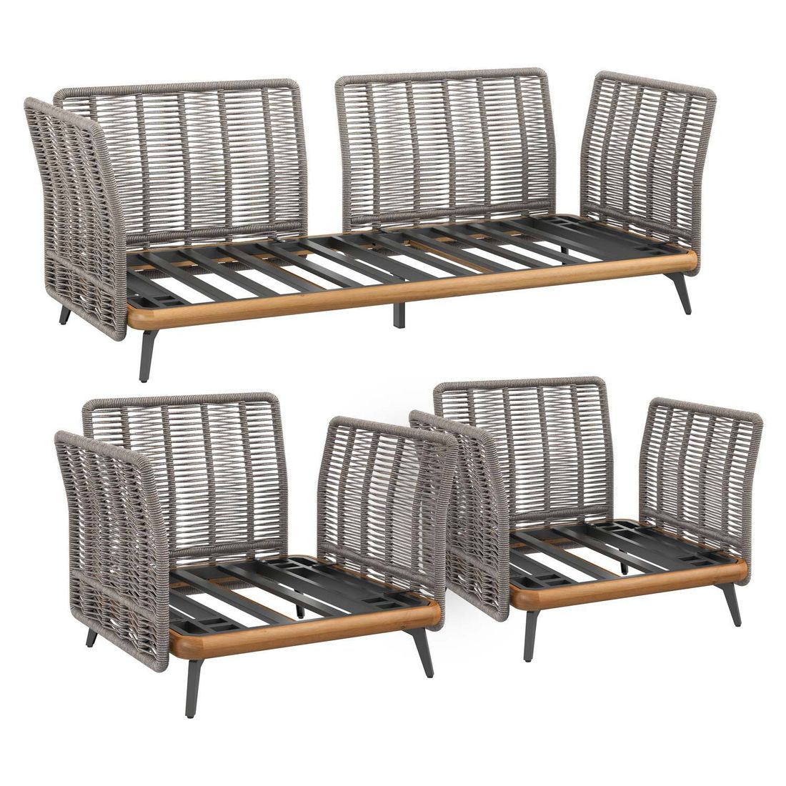 Loungesett Ava akasie tau montert på terrasse