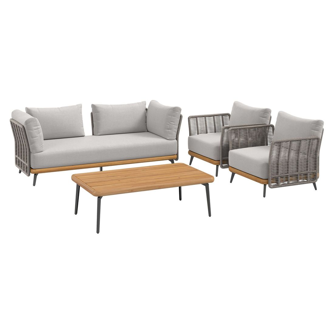 Loungesett Ava akasie/tau med loungebord og puter - OUTLIV.