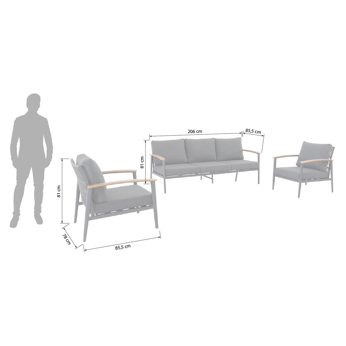 Loungesett Avento aluminium tau LC Garden detalj av flettverk