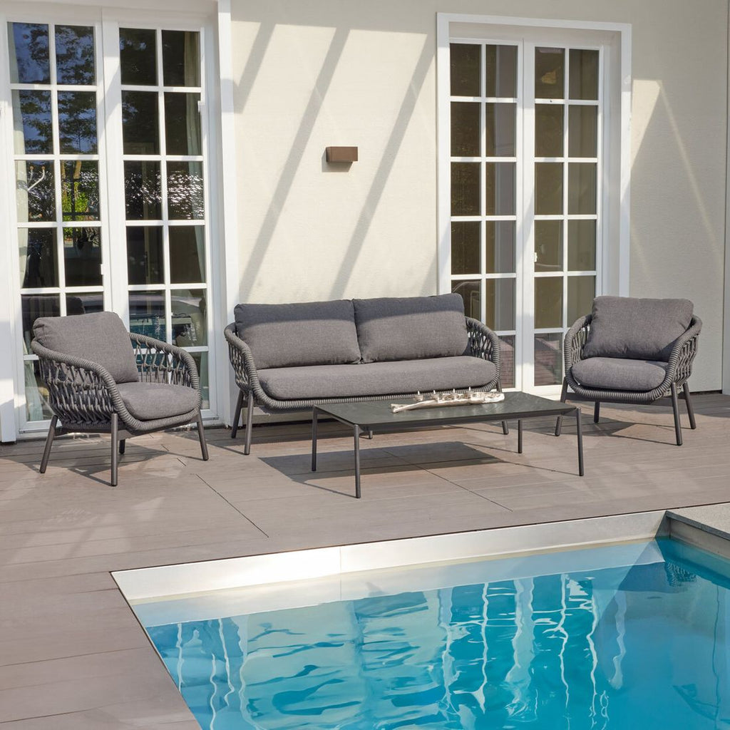 Loungesett Bari aluminium og tau med olefin frontvisning