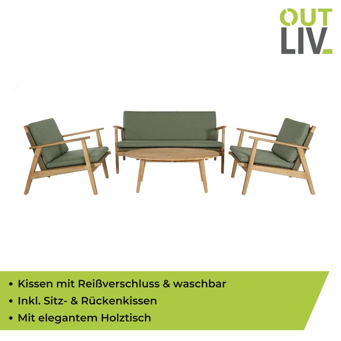 Loungesett Bergen med loungebord akasie/polyester visning av bord