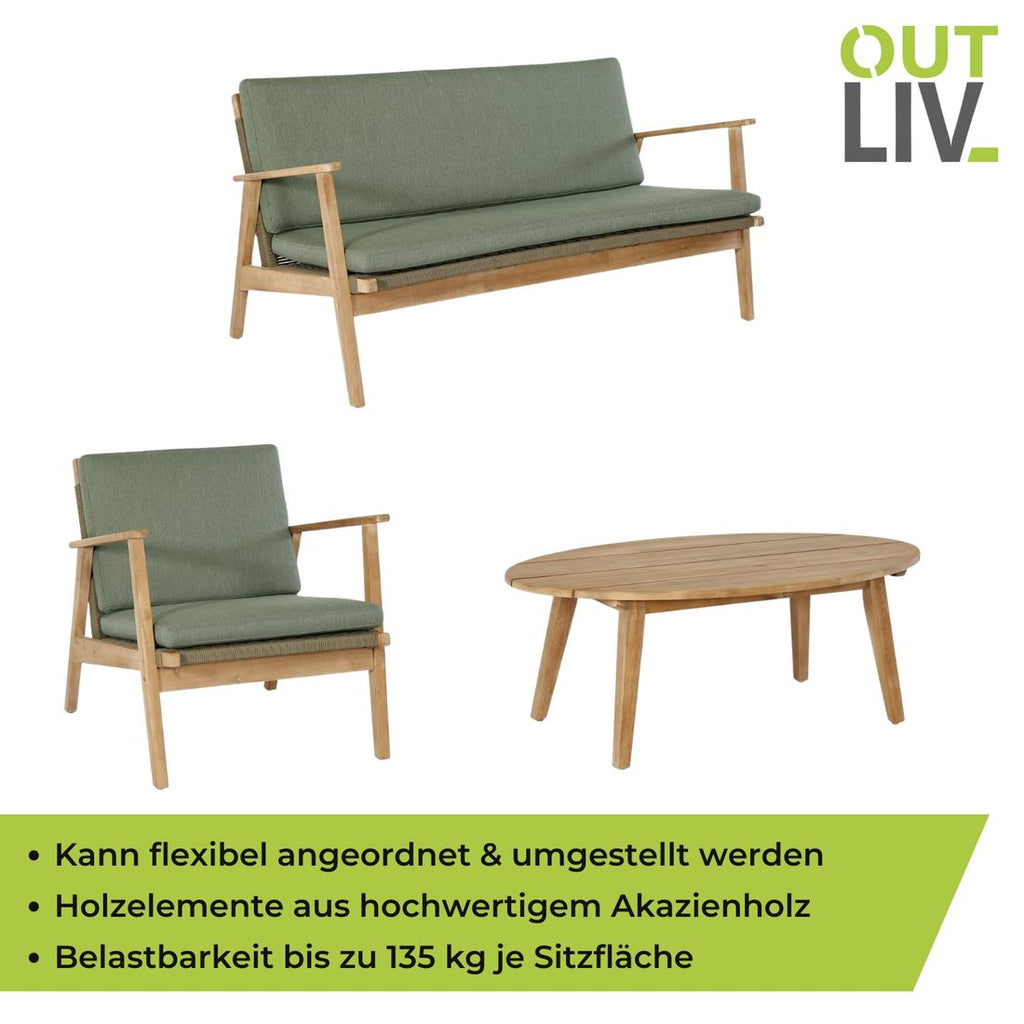 Loungesett Bergen med loungebord akasie/polyester komplett sett