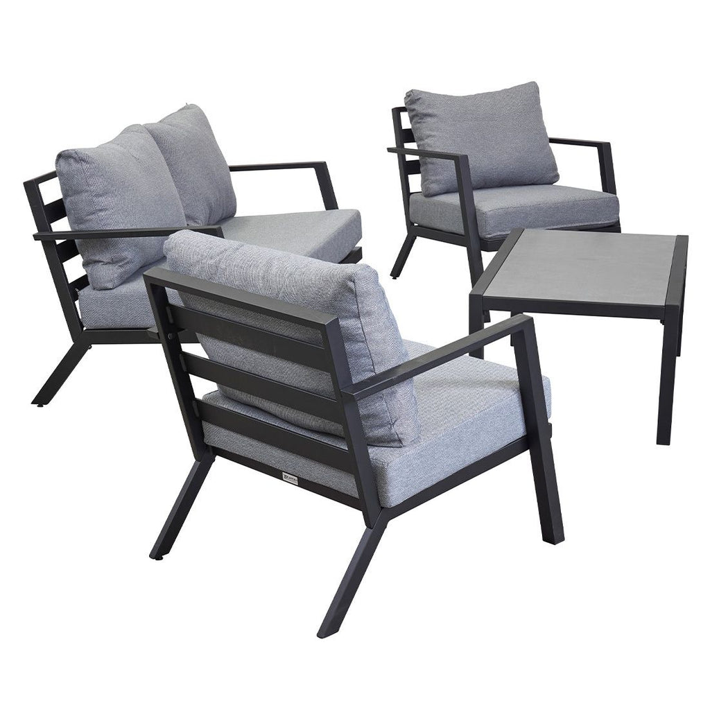 Nærbilde av puter på Loungesett Bondino med loungebord aluminium antrasitt