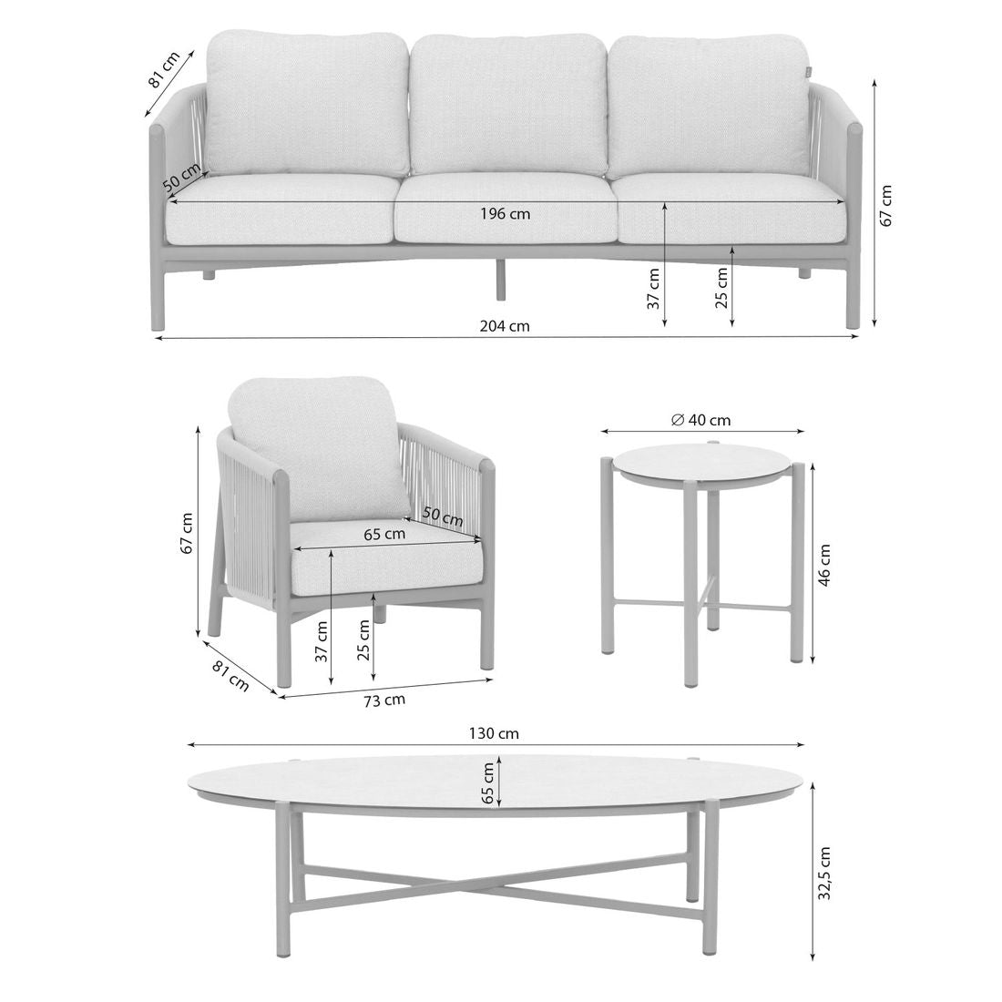 Loungesett Bora Bora aluminium tau keramikk montert på terrasse