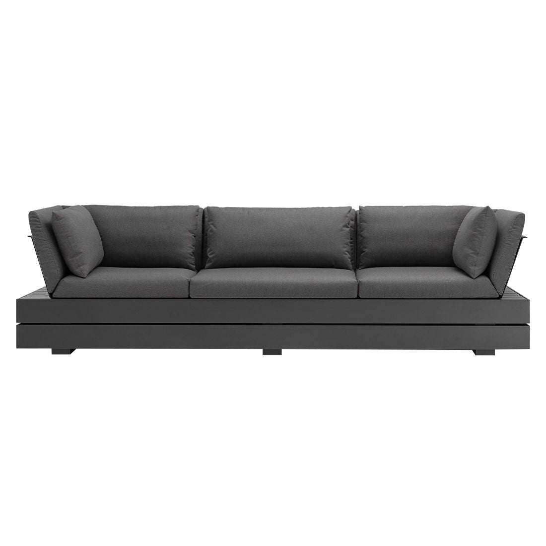 Loungesett Boxx med loungebord aluminium teak akryl detalj av bordplate