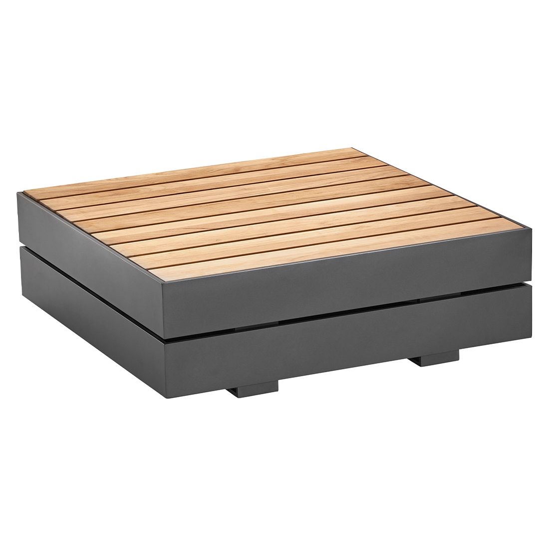 Loungesett Boxx med loungebord aluminium teak akryl montert i hage