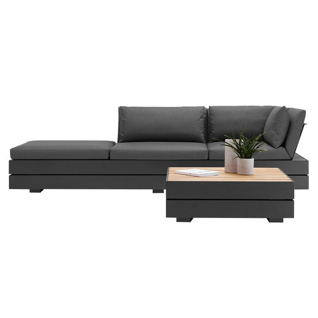 Loungesett Boxx med loungebord aluminium/teak antrasitt bakside