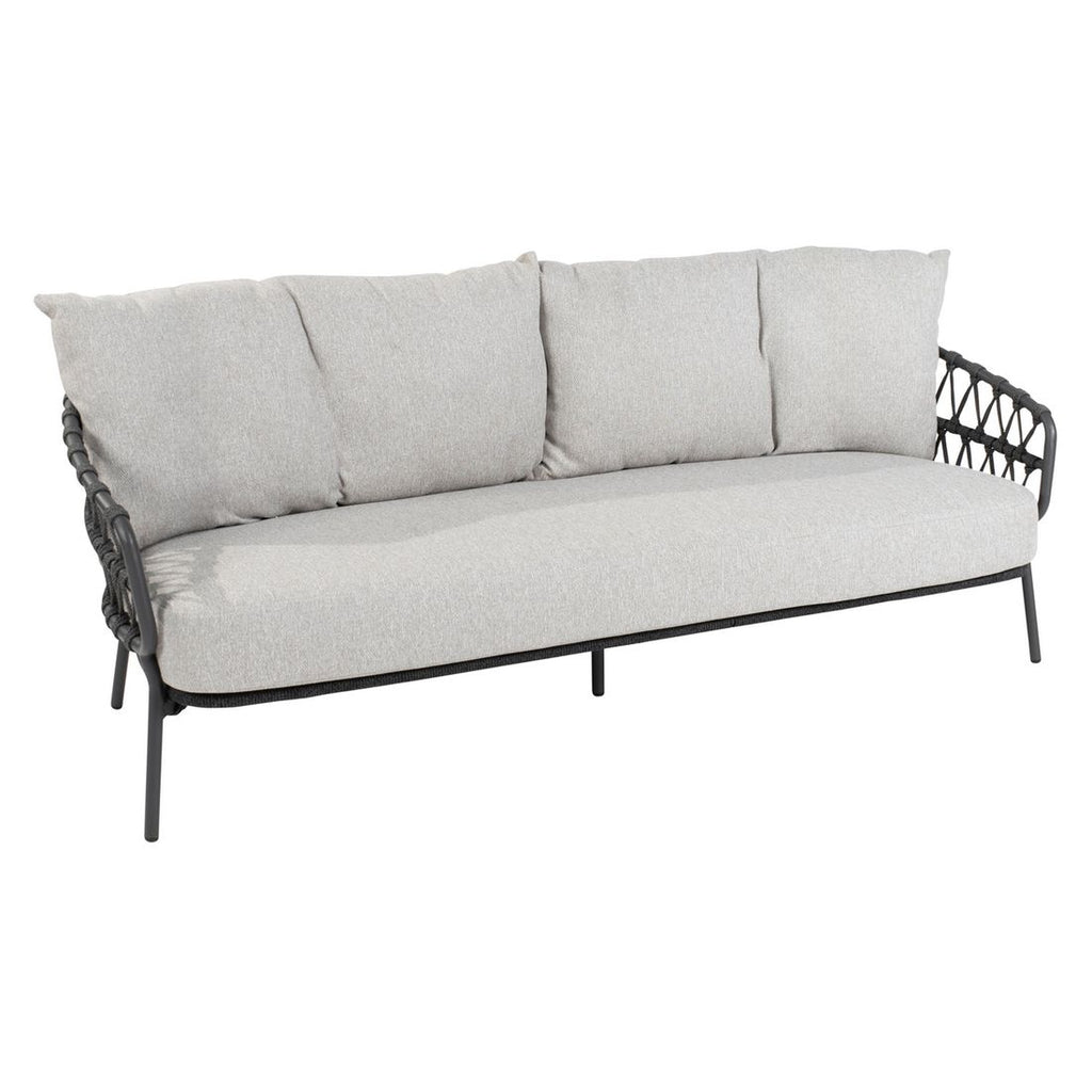 Detalj av Loungesett Calpi med loungebord rustfritt stål og tau