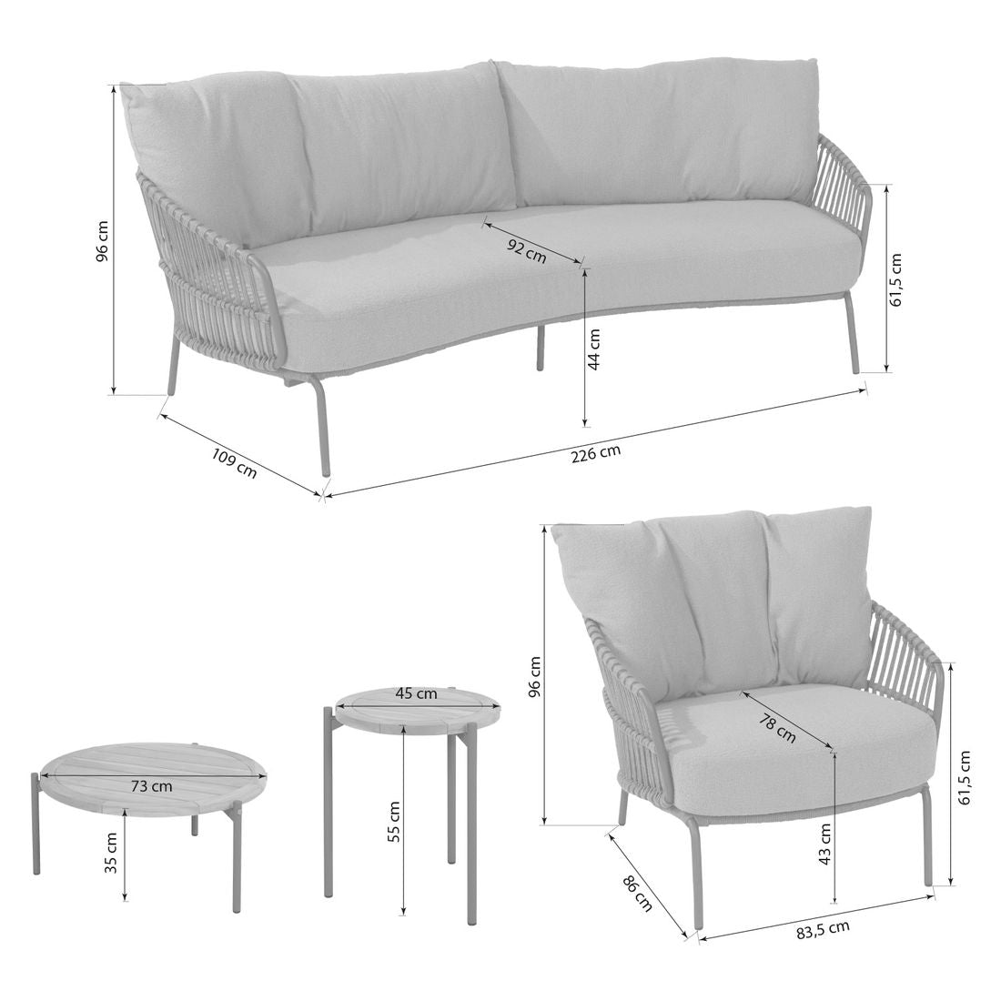 Detaljbilde av Olefin outdoorstoff på Loungesett Capalbio