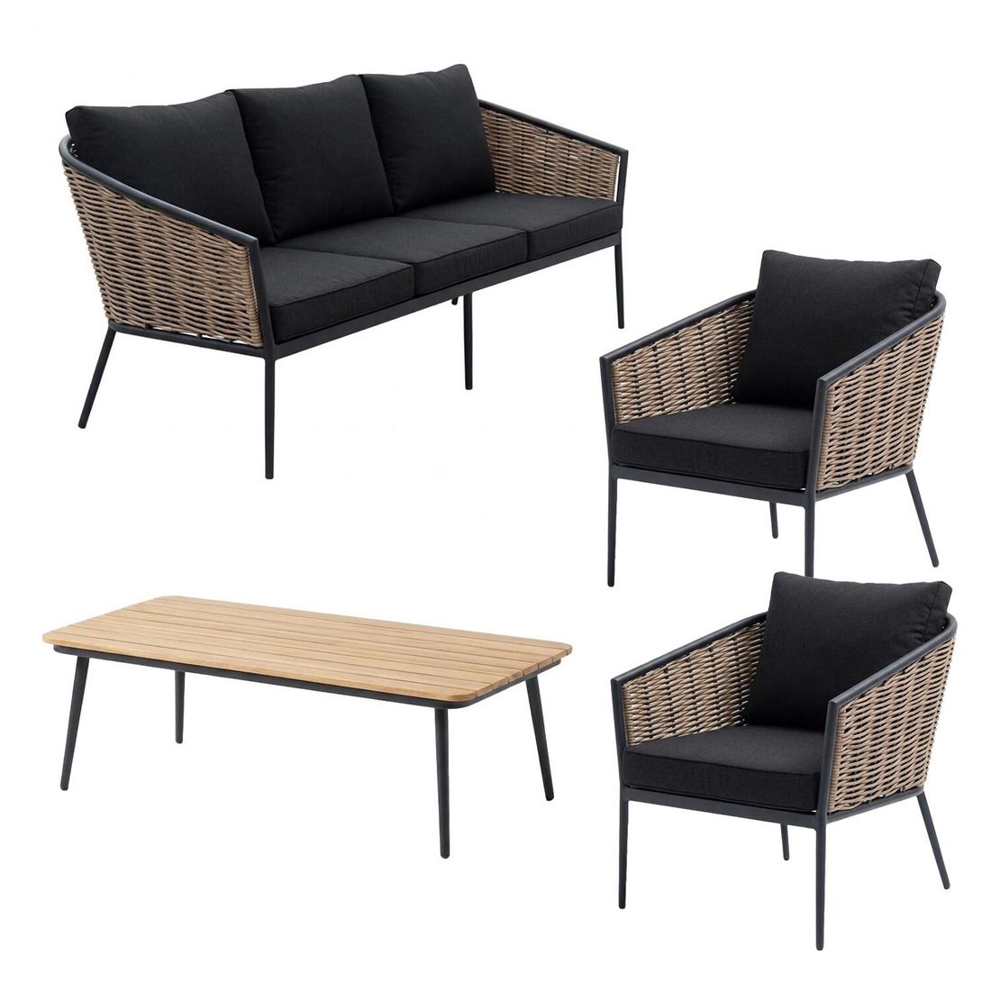Loungesett Ceres med loungebord aluminium polyrotting detalj av materiale