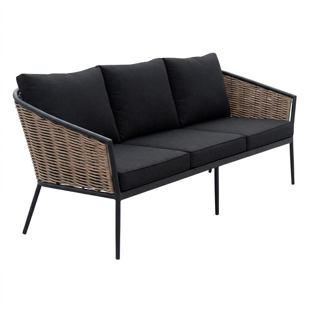 Loungesett Ceres med loungebord aluminium polyrotting montert på terrasse