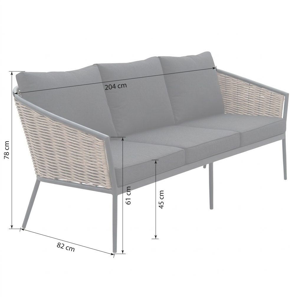 Loungesett Ceres med loungebord aluminium polyrotting nærbilde av puter